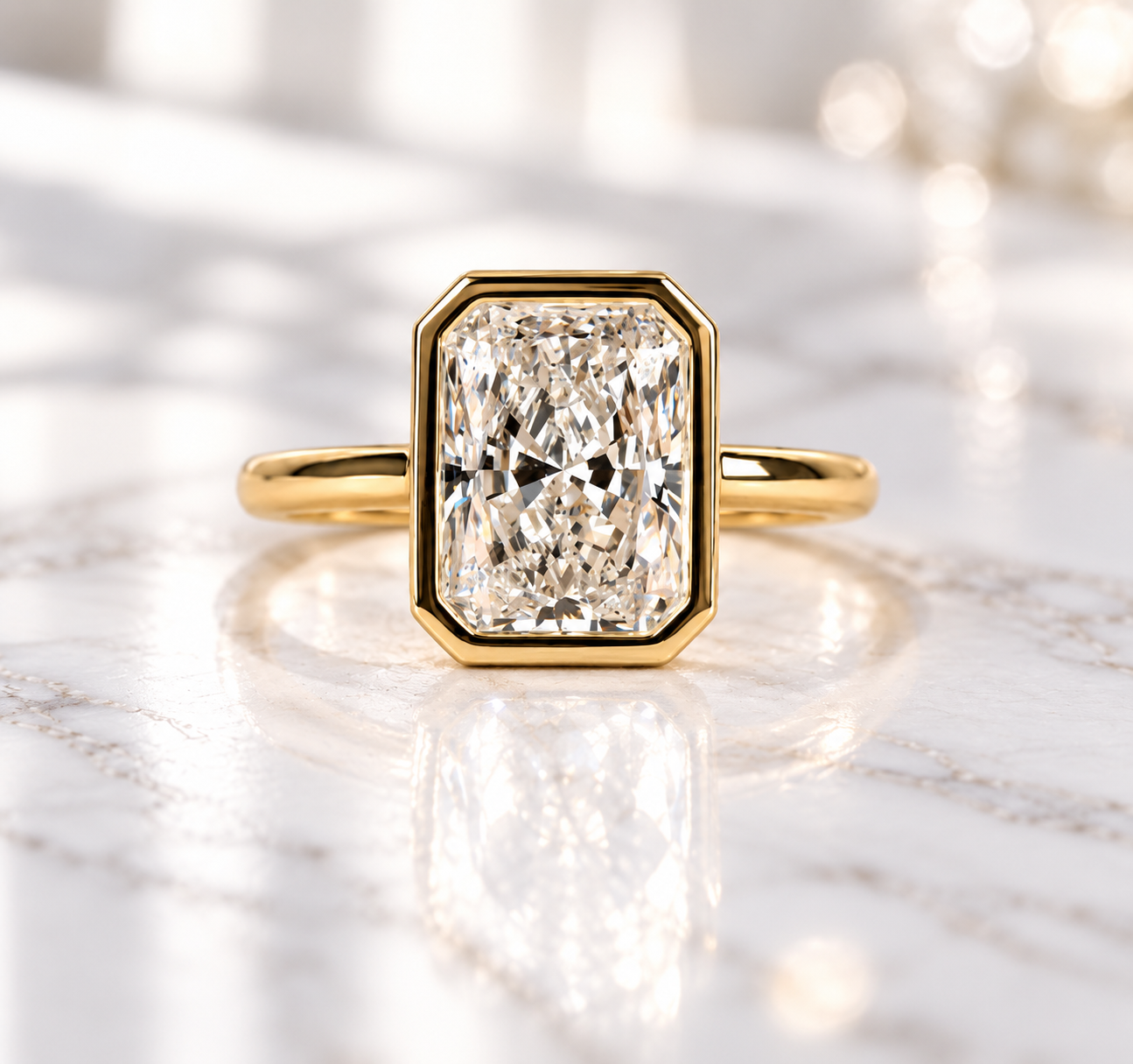 Radiant Cut Bezel Engagement Ring, Solitaire Diamond Ring, Yellow Gold Bridal Ring, Modern Proposal Ring, Gift For Her