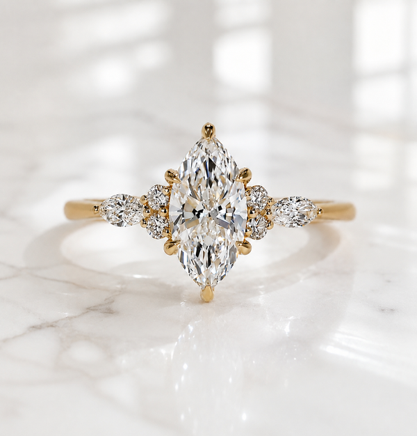 Marquise Diamond Engagement Ring Genuine Lab Grown Diamond Anniversary Ring Unique Proposal Ring for Her Six Claw Prong Setting Ring Gift