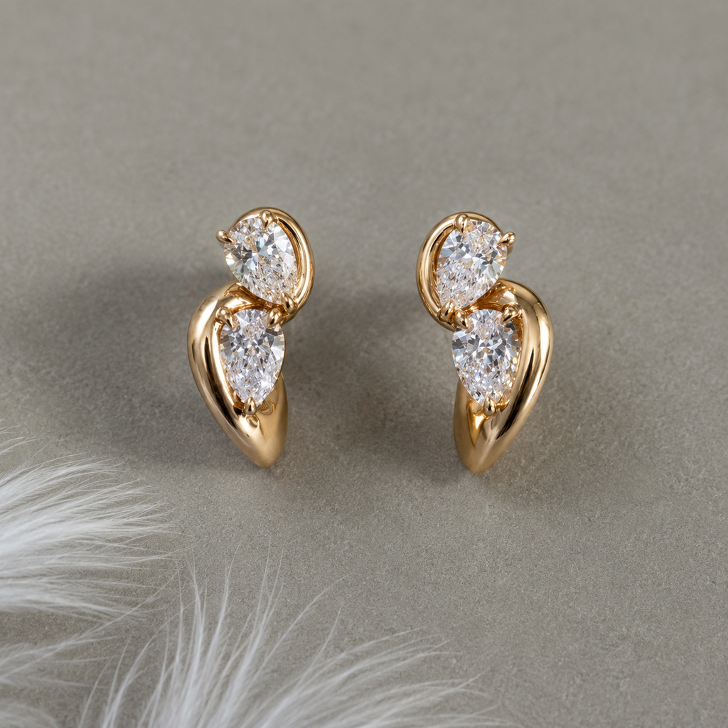 Pear Diamond Stud Earrings, 14K Yellow Gold Lab Grown Diamond Earrings, Modern Teardrop Earrings, Minimalist Bridal Jewelry Gift