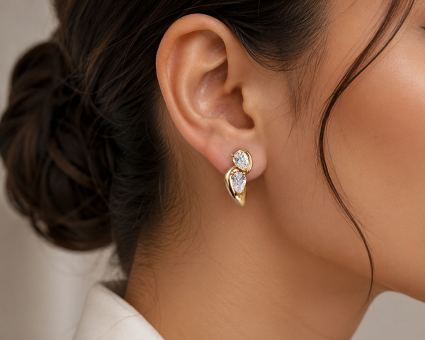 Pear Diamond Stud Earrings, 14K Yellow Gold Lab Grown Diamond Earrings, Modern Teardrop Earrings, Minimalist Bridal Jewelry Gift