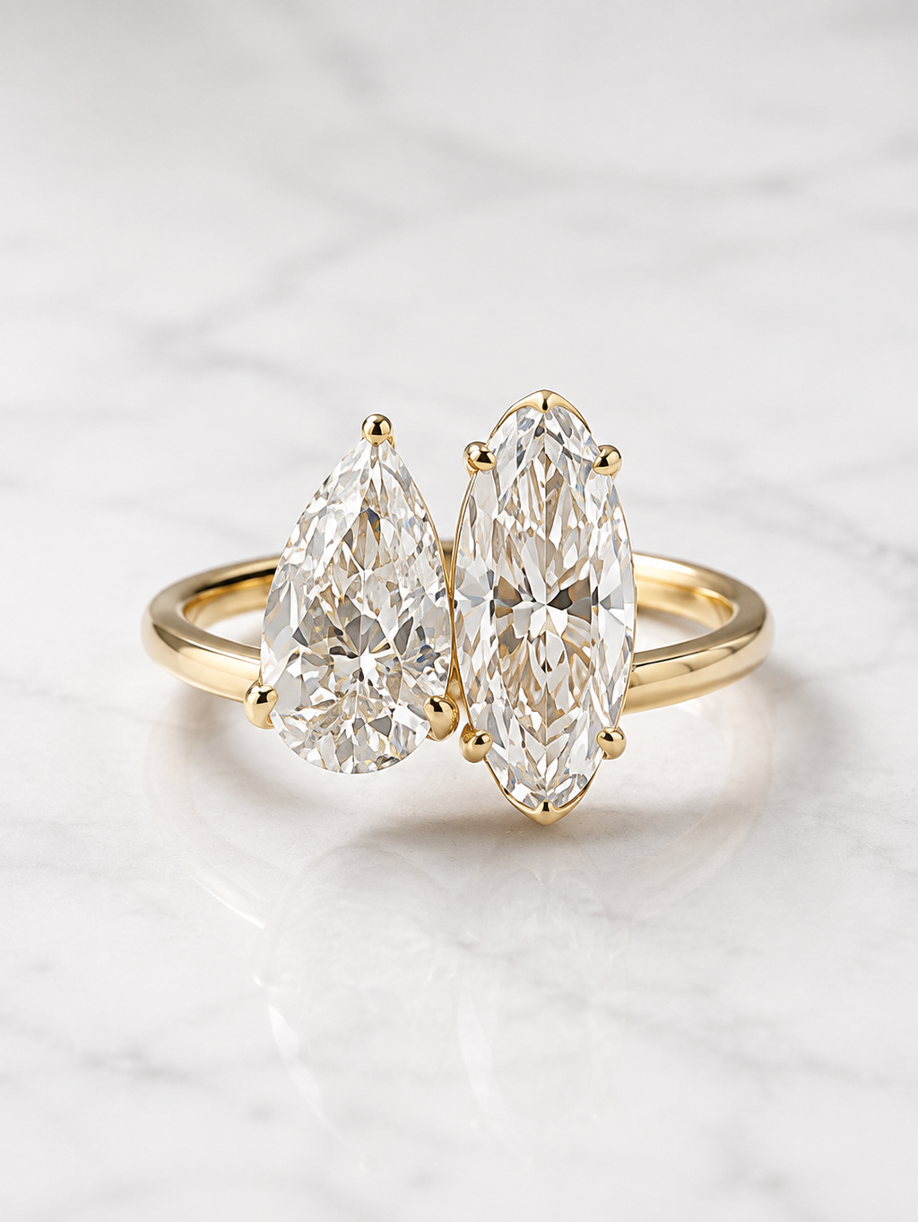Pear & Oval Cut Lab Grown Diamond Toi et Moi Engagement Ring, 14K Yellow Gold Two Stone Bridal Ring