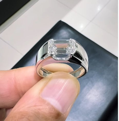 2.50CT Emerald Cut Lab Grown Diamond Men's Ring 10KT White Gold Engagement Band