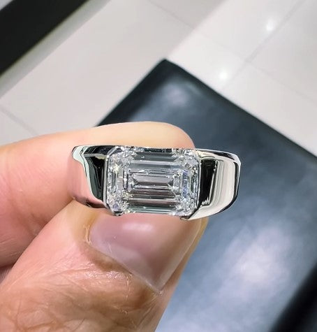 2.50CT Emerald Cut Lab Grown Diamond Men's Ring 10KT White Gold Engagement Band