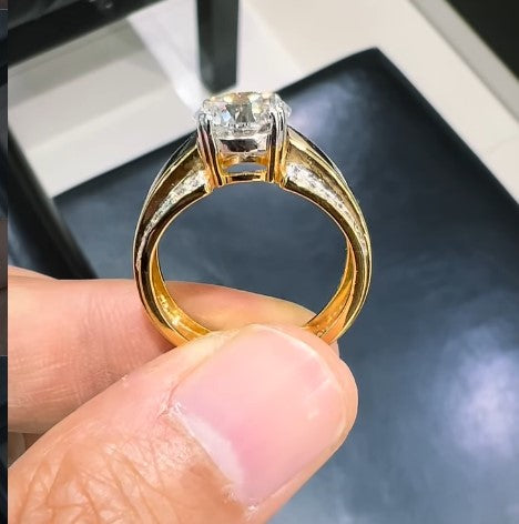 3.00CT Round Lab Diamond Men's Ring, Yellow Gold Statement Wedding Band