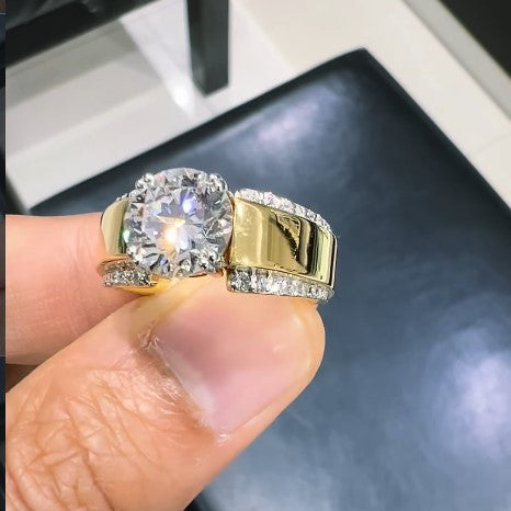 3.00CT Round Lab Diamond Men's Ring, Yellow Gold Statement Wedding Band
