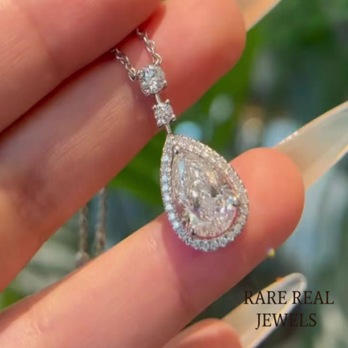 Pear Lab Grown Diamond Halo Pendant: 3.50 CT White Gold Necklace Main image