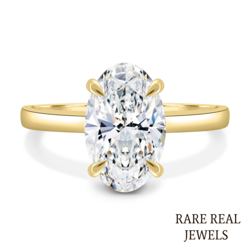 Oval Lab Grown Diamond Engagement Ring: Yellow Gold Solitaire with Hidden Halo