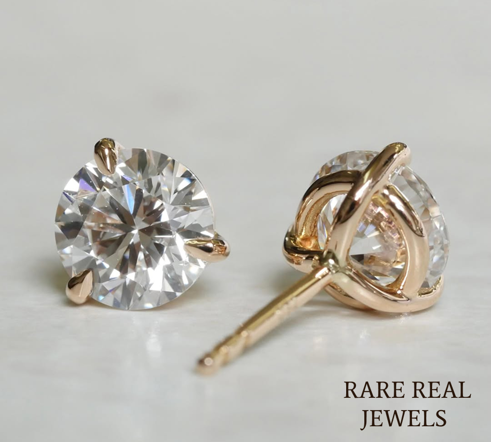 Round Cut Lab Diamond Stud Earrings, 14K Yellow Gold Solitaire Earrings, Minimalist Diamond Studs, Everyday Bridal Jewelry