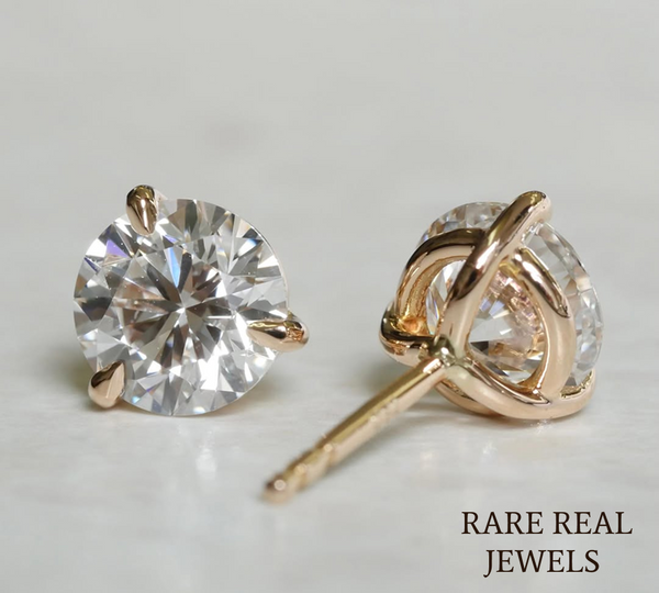 Round Cut Lab Diamond Stud Earrings, 14K Yellow Gold Solitaire Earrings, Minimalist Diamond Studs, Everyday Bridal Jewelry