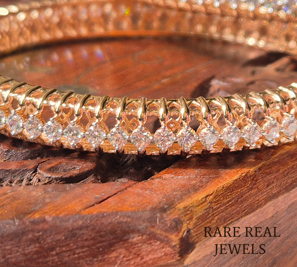 18K Rose Gold Lab Grown Diamond Tennis Bangle Bracelet, 13.50 CT Diamond Cuff Bracelet, Luxury Diamond Bracelet for Women