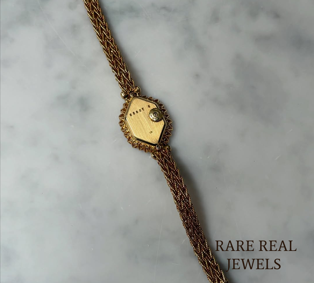 925 Sterling Silver Diamond Watch, Vintage Hexagon Women's Watch, Yellow Gold Luxury Watch, Pavé Diamond Bezel Watch