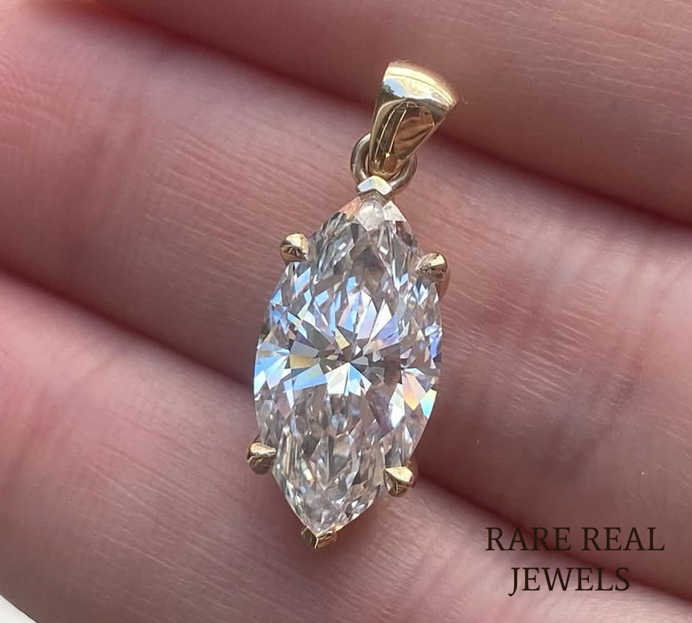 Marquise Lab Grown Diamond Pendant, 14K Yellow Gold Solitaire Necklace, Marquise Diamond Necklace, Minimal Jewelry, Gift for Her