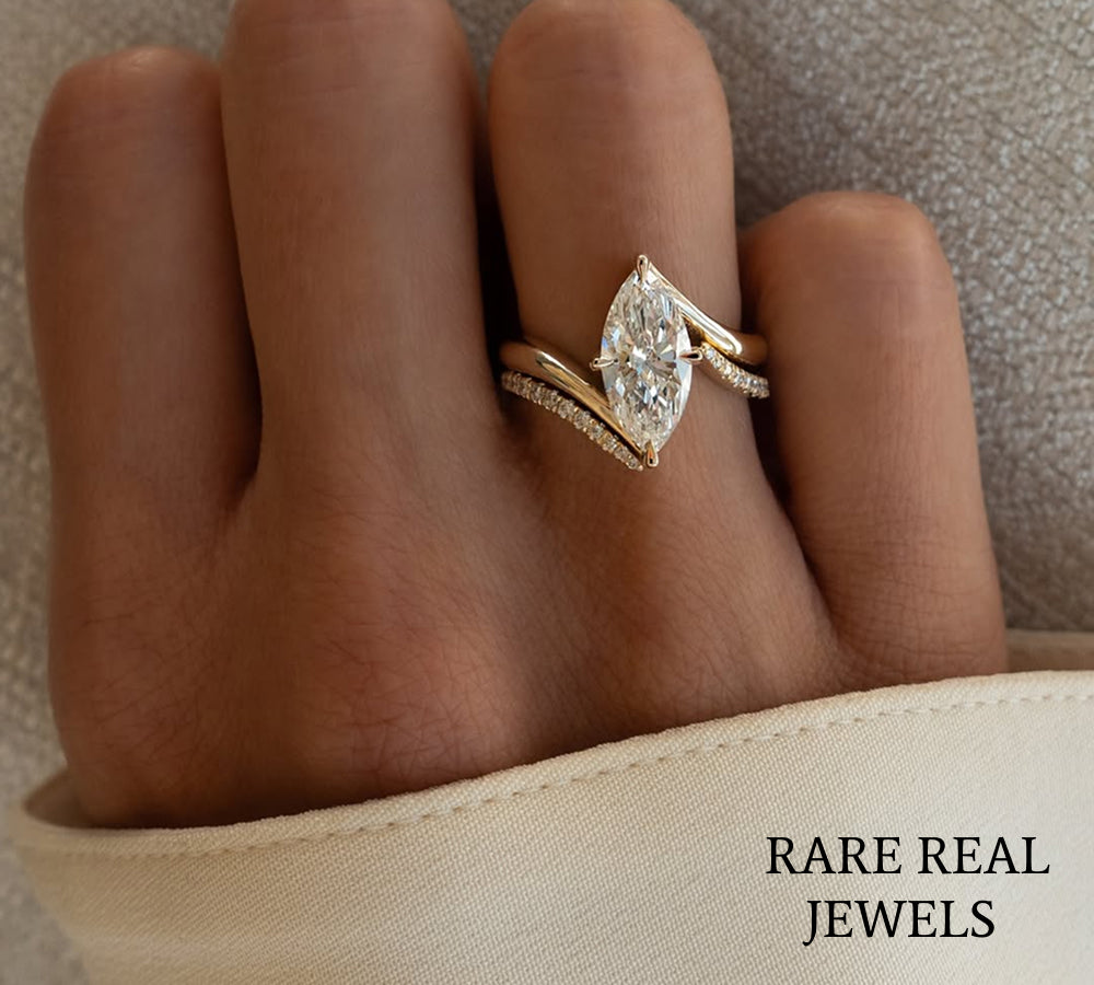 Marquise Cut Diamond Engagement Ring, 14K Yellow Gold Bypass Ring, Minimalist Bridal Ring, Marquise Solitaire, Anniversary Gift