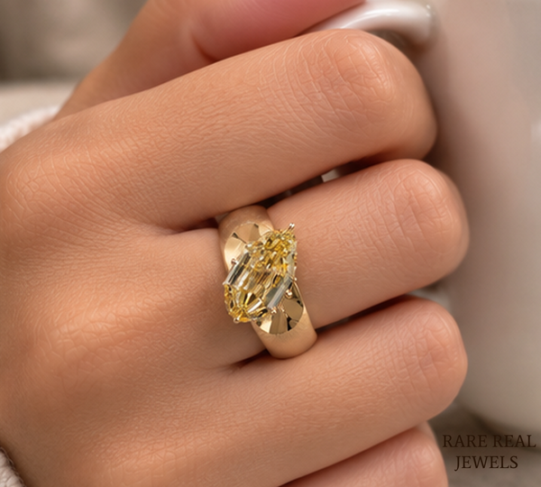 Marquise Cut Yellow Lab Grown Diamond Ring, Yellow Gold Solitaire Engagement Ring, Statement Bridal Ring For Her