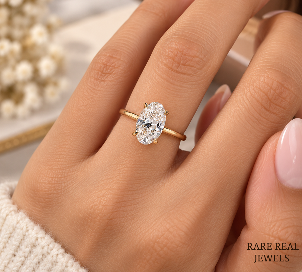 2 CT Oval Cut Lab Grown Diamond Engagement Ring, Yellow Gold Solitaire, Bridal Jewelry, Proposal Gift For Her