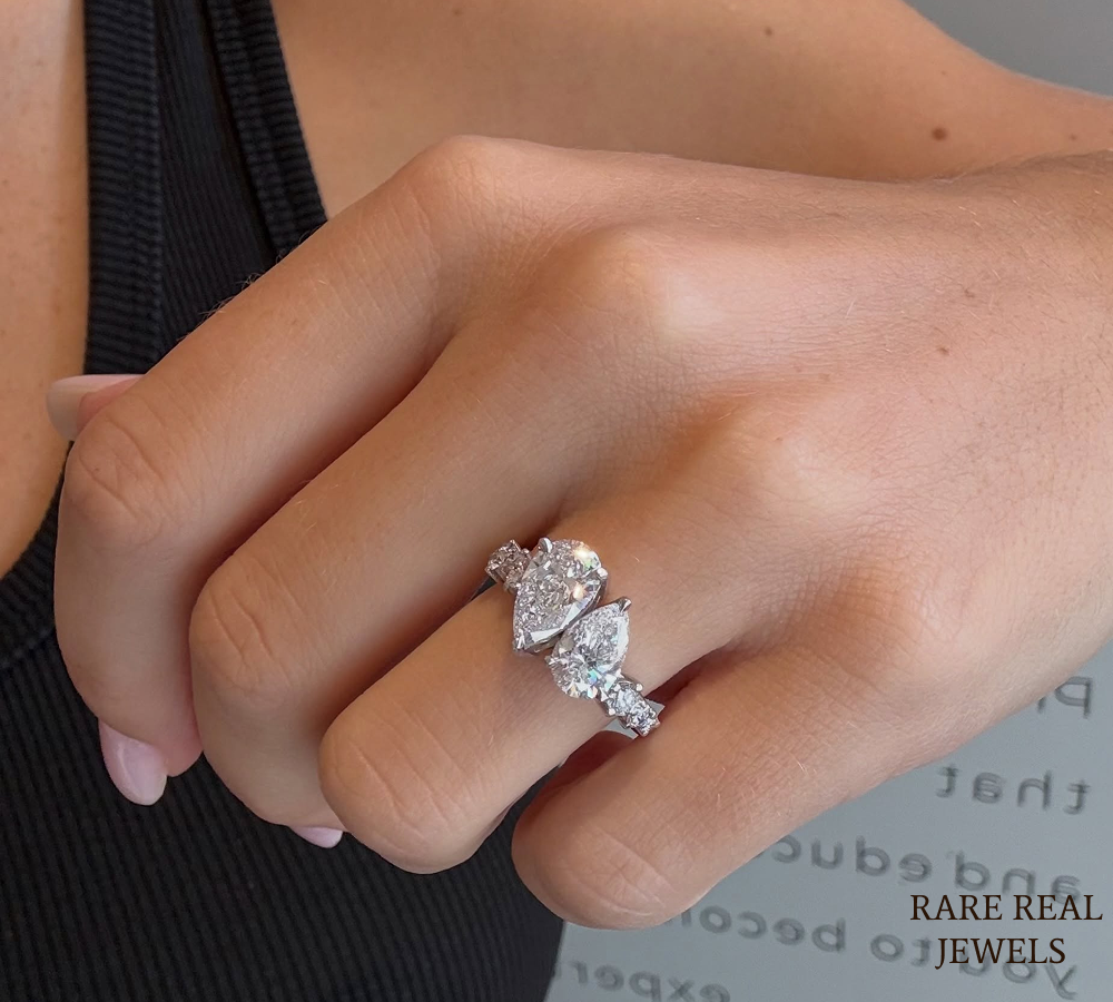 Pear Cut Toi Et Moi Diamond Engagement Ring, White Gold Bridal Ring, Double Pear Diamond Ring, Proposal Ring For Her