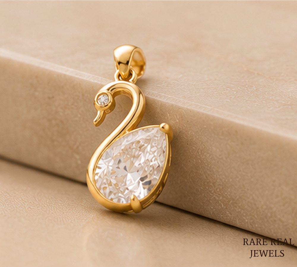 Pear Cut Lab Grown Diamond Swan Pendant, Lab Created Diamond Solitaire Pendant, Yellow Gold Pendant, Gift For Her