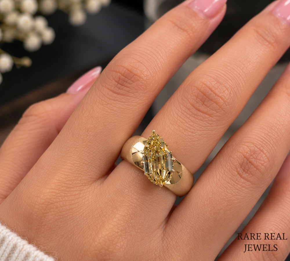 Marquise Cut Yellow Lab Grown Diamond Ring, Yellow Gold Solitaire Engagement Ring, Statement Bridal Ring For Her