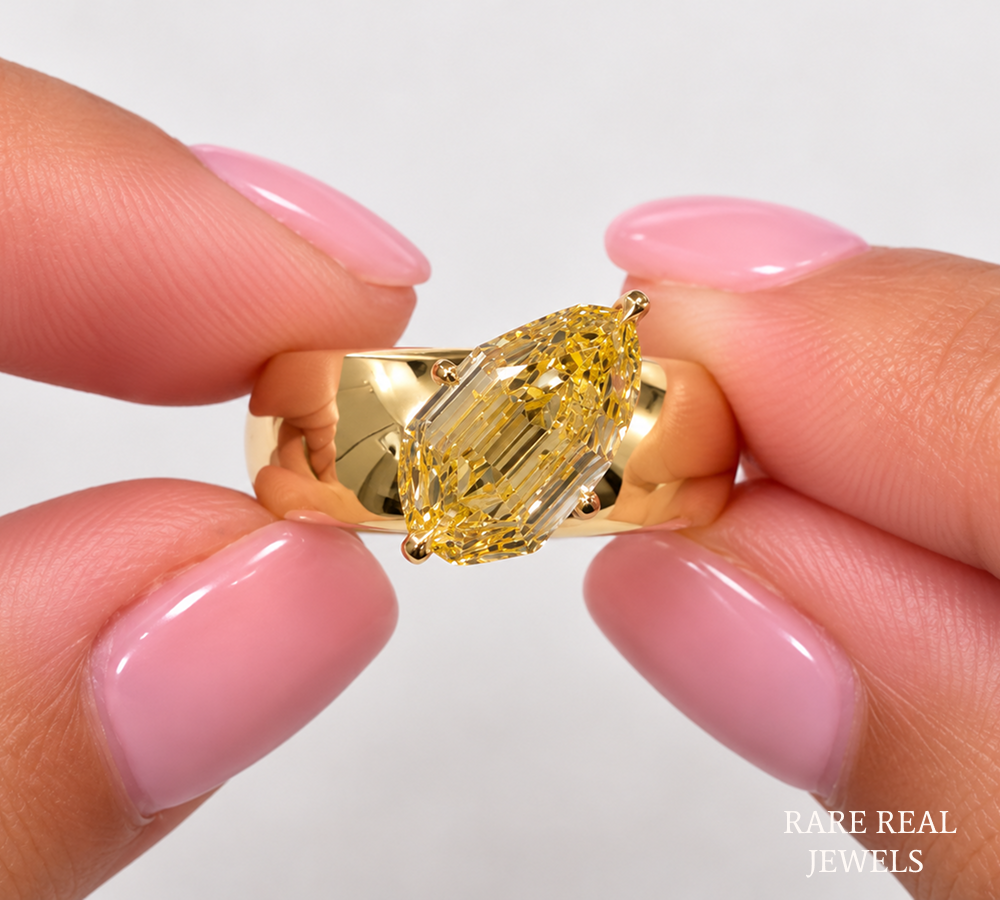 Marquise Cut Yellow Lab Grown Diamond Ring, Yellow Gold Solitaire Engagement Ring, Statement Bridal Ring For Her