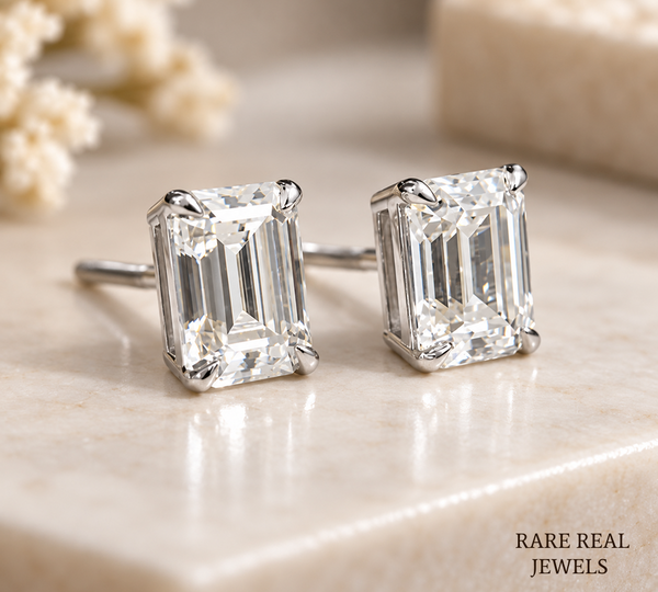 Emerald Cut Diamond Stud Earrings, Lab Grown Diamond Solitaire Studs, IGI Certified Earrings, Gift for Her, Bridal Jewelry