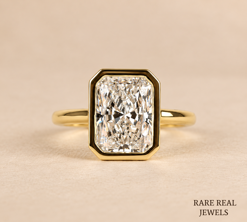 Radiant Cut Bezel Engagement Ring, Solitaire Diamond Ring, Yellow Gold Bridal Ring, Modern Proposal Ring, Gift For Her