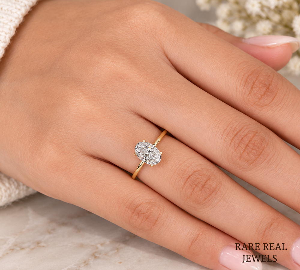 2 CT Oval Cut Lab Grown Diamond Engagement Ring, Yellow Gold Solitaire, Bridal Jewelry, Proposal Gift For Her