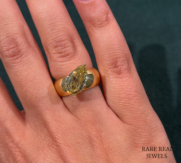 Marquise Cut Yellow Lab Grown Diamond Ring, Yellow Gold Solitaire Engagement Ring, Statement Bridal Ring For Her