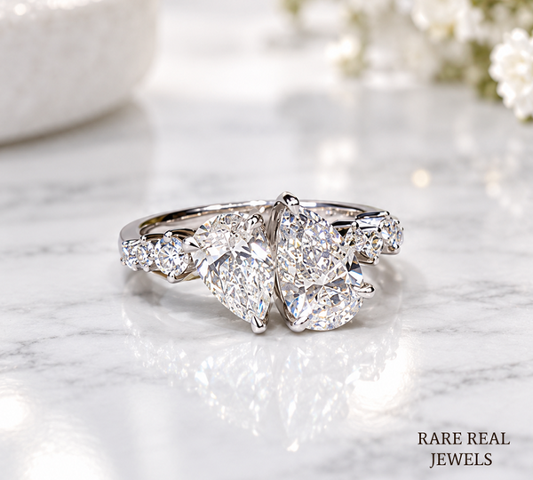Pear Cut Toi Et Moi Diamond Engagement Ring, White Gold Bridal Ring, Double Pear Diamond Ring, Proposal Ring For Her