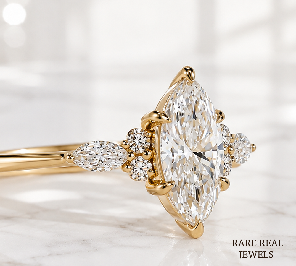 Marquise Diamond Engagement Ring Genuine Lab Grown Diamond Anniversary Ring Unique Proposal Ring for Her Six Claw Prong Setting Ring Gift