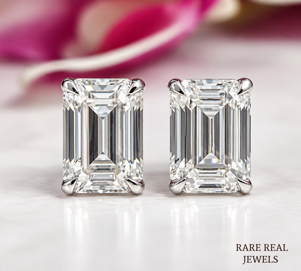 Emerald Cut Diamond Stud Earrings, Lab Grown Diamond Solitaire Studs, IGI Certified Earrings, Gift for Her, Bridal Jewelry