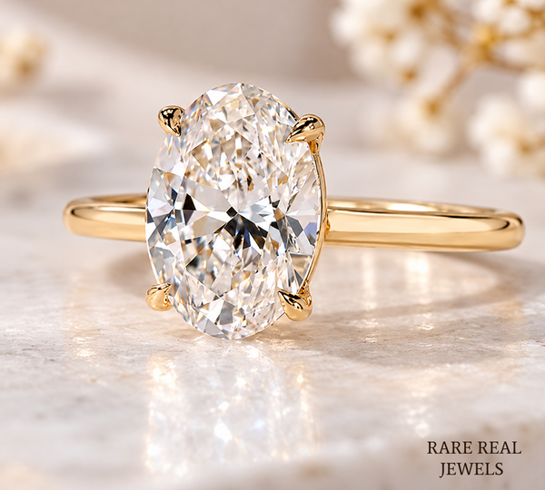 2 CT Oval Cut Lab Grown Diamond Engagement Ring, Yellow Gold Solitaire, Bridal Jewelry, Proposal Gift For Her