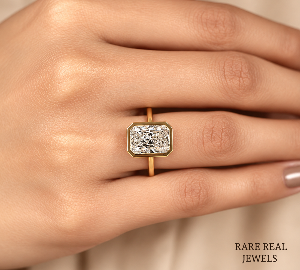 Radiant Cut Bezel Engagement Ring, Solitaire Diamond Ring, Yellow Gold Bridal Ring, Modern Proposal Ring, Gift For Her