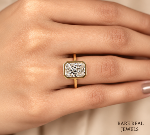 Radiant Cut Bezel Engagement Ring, Solitaire Diamond Ring, Yellow Gold Bridal Ring, Modern Proposal Ring, Gift For Her