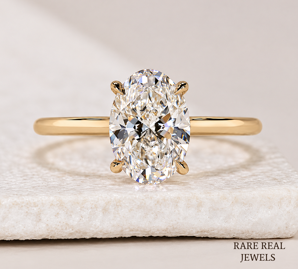 2 CT Oval Cut Lab Grown Diamond Engagement Ring, Yellow Gold Solitaire, Bridal Jewelry, Proposal Gift For Her
