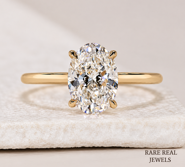 2 CT Oval Cut Lab Grown Diamond Engagement Ring, Yellow Gold Solitaire, Bridal Jewelry, Proposal Gift For Her