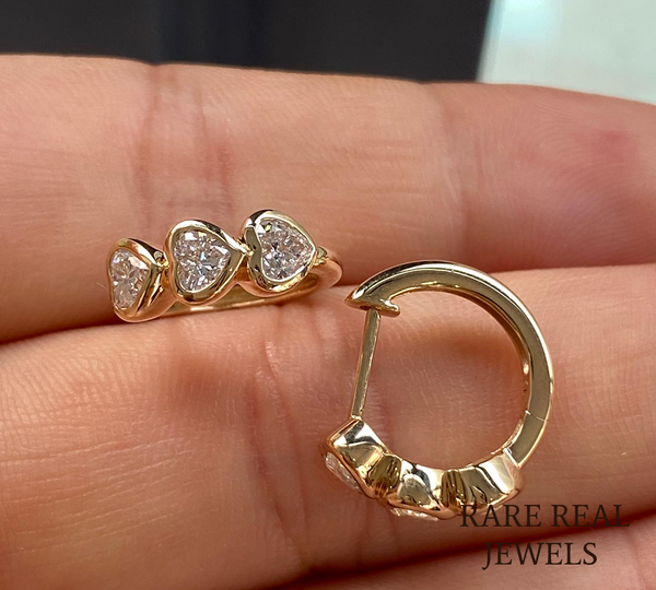 Heart Cut Lab Grown Diamond Huggie Hoop Earrings, Yellow Gold Heart Diamond Earrings, Minimalist Bridal Jewelry, Gift For Her