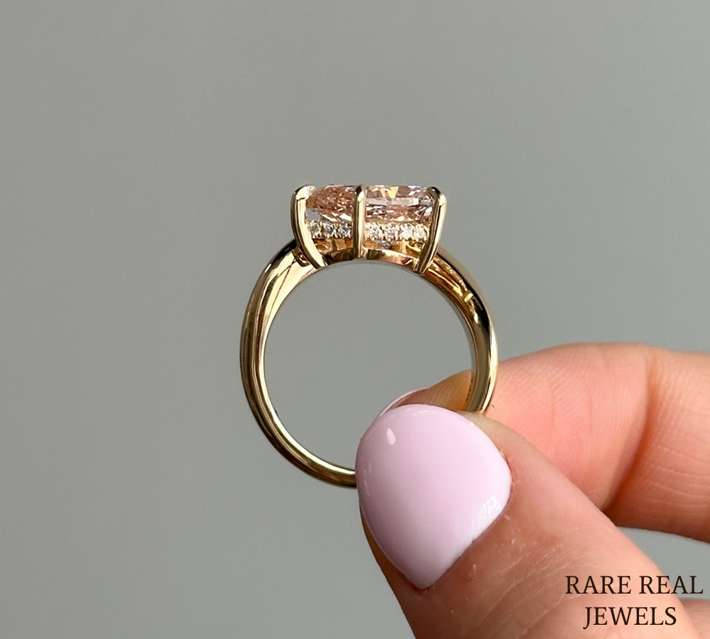 Pear Cut Lab Grown Diamond Engagement Ring, Yellow Gold Bypass Solitaire Ring, Modern Bridal Ring, Unique Proposal Ring