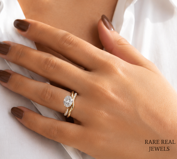 1.5 CT Oval Lab Grown Diamond Engagement Ring | Twisted Gold Band | Oval Solitaire Ring | Curved Diamond Wedding Ring | Modern Bridal Ring
