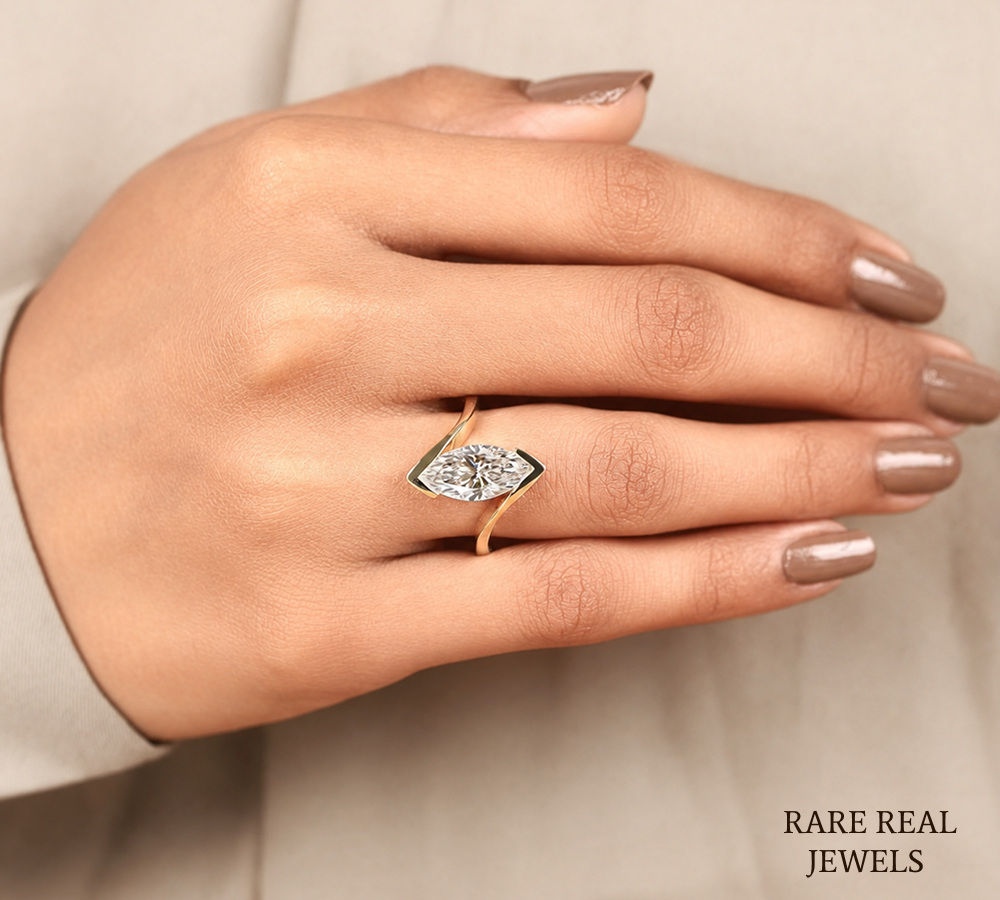 Marquise Diamond Engagement Ring, Yellow Gold Solitaire Ring, Bridal Ring, Proposal Ring, Wedding Ring, Gift for Her