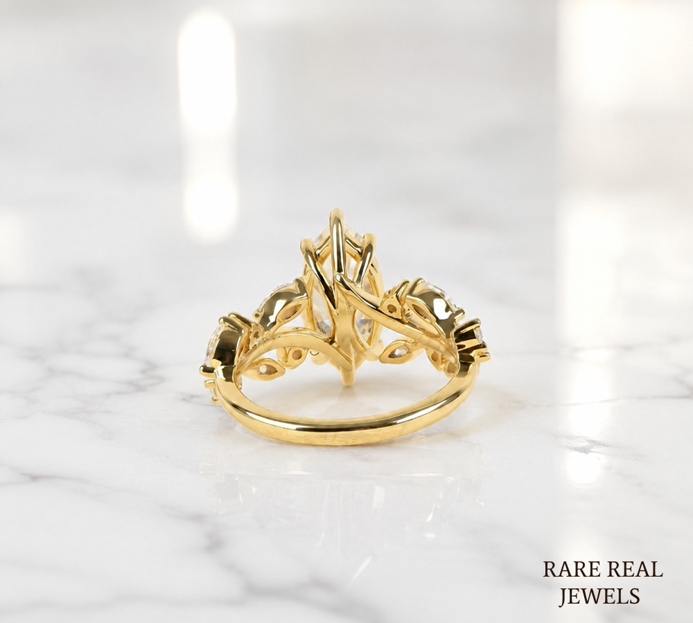 Marquise Cut Lab Grown Diamond Engagement Ring, Nature Inspired Yellow Gold Ring, Unique Bridal Proposal Ring