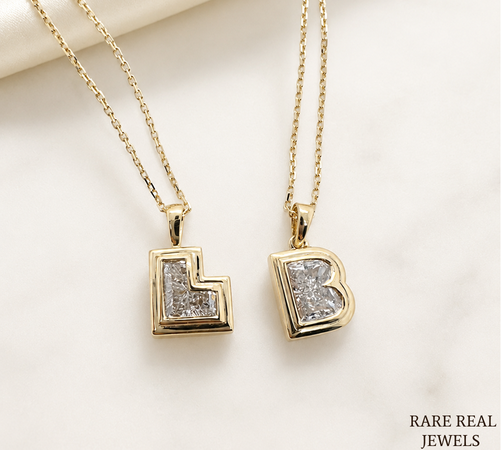 Lab Grown Diamond Initial Necklace, Yellow Gold Letter Pendant, Personalized Diamond Necklace, Custom Initial Jewelry, Gift for Her