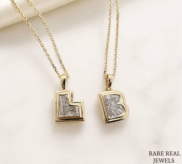 Lab Grown Diamond Initial Necklace, Yellow Gold Letter Pendant, Personalized Diamond Necklace, Custom Initial Jewelry, Gift for Her