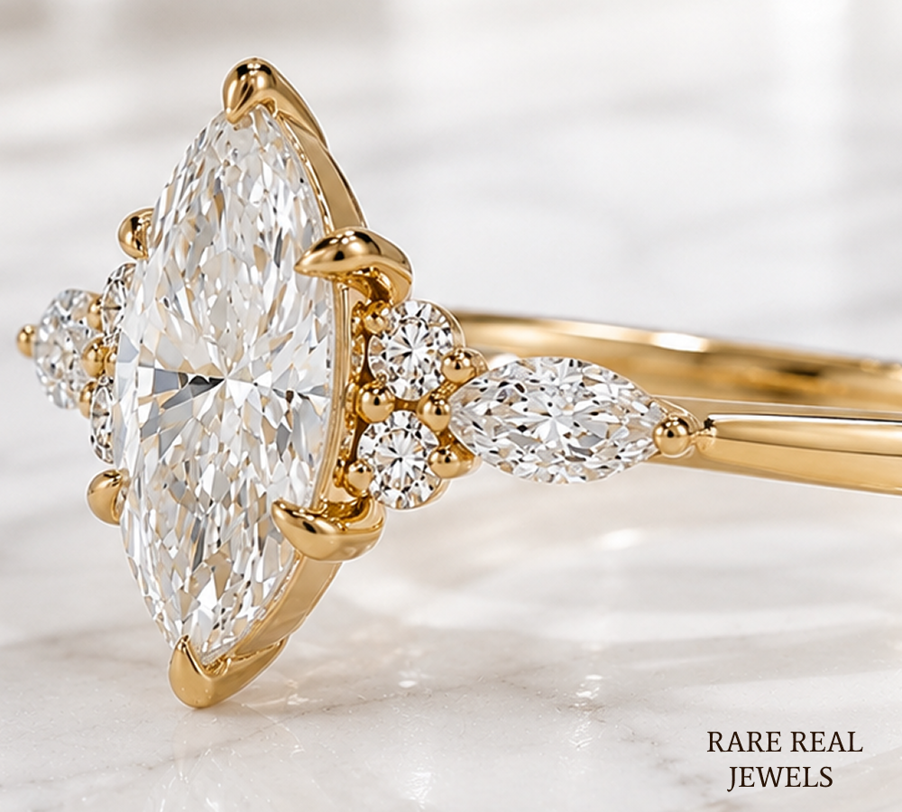 Marquise Diamond Engagement Ring Genuine Lab Grown Diamond Anniversary Ring Unique Proposal Ring for Her Six Claw Prong Setting Ring Gift