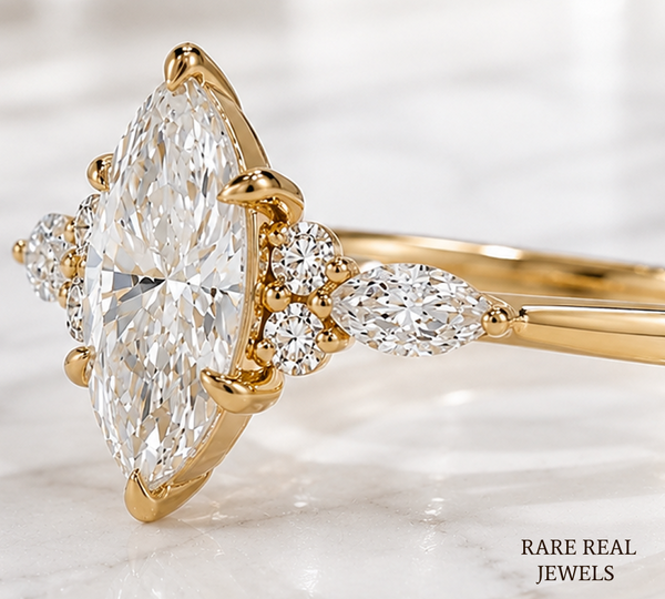 Marquise Diamond Engagement Ring Genuine Lab Grown Diamond Anniversary Ring Unique Proposal Ring for Her Six Claw Prong Setting Ring Gift