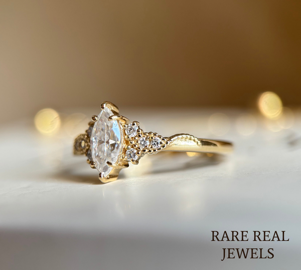 Marquise Diamond Engagement Ring Genuine Lab Grown Diamond Anniversary Ring Unique Proposal Ring for Her Six Claw Prong Setting Ring Gift