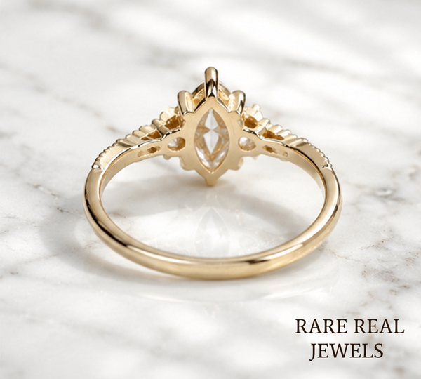 Marquise Diamond Engagement Ring Genuine Lab Grown Diamond Anniversary Ring Unique Proposal Ring for Her Six Claw Prong Setting Ring Gift