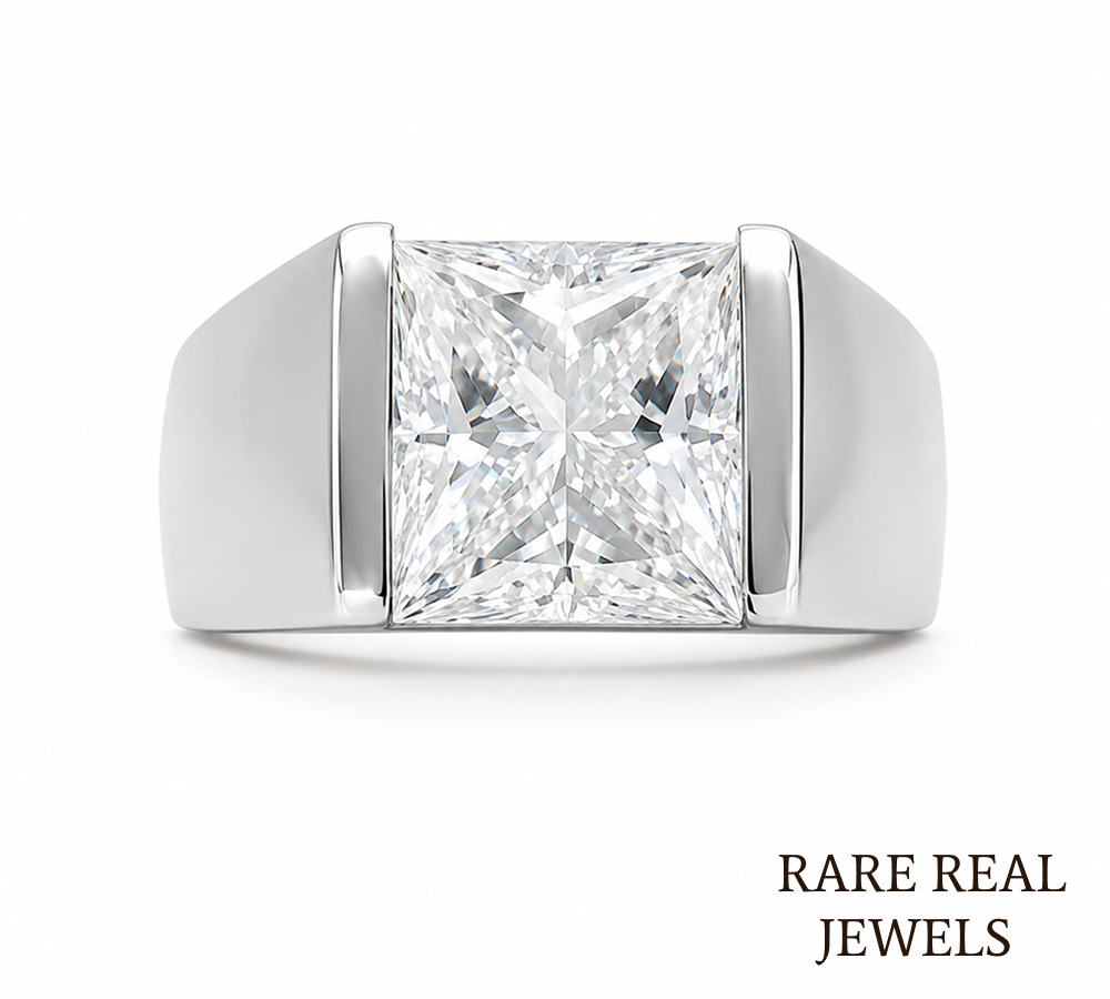 Princess Cut Lab Grown Diamond Men's Ring, White Gold Solitaire Engagement Ring, Signet Ring, Wedding Band Gift For Him