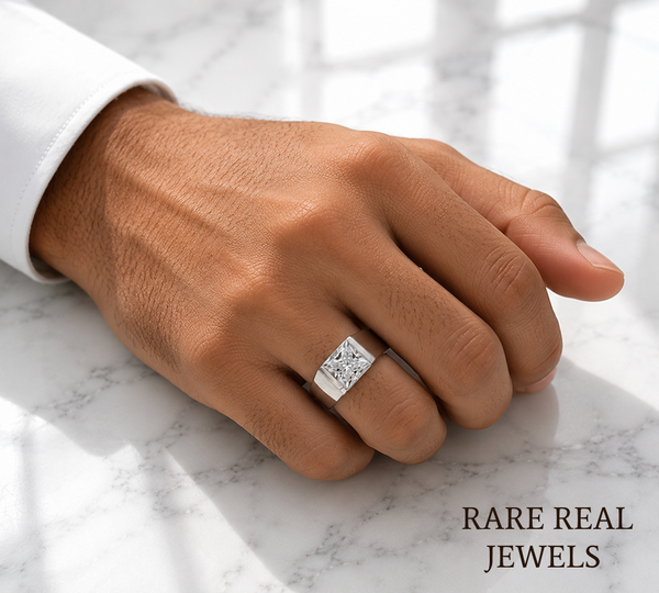 Princess Cut Lab Grown Diamond Men's Ring, White Gold Solitaire Engagement Ring, Signet Ring, Wedding Band Gift For Him