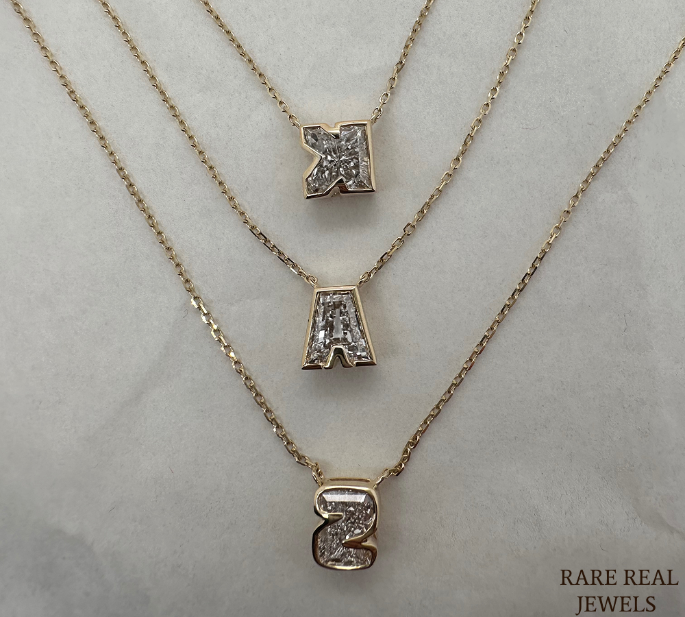 Lab Grown Diamond Initial Necklace, Yellow Gold Letter Pendant, Personalized Diamond Necklace, Custom Initial Jewelry, Gift for Her