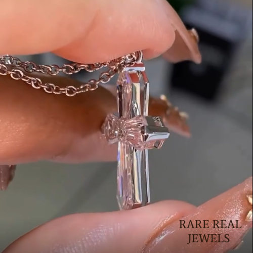 Baguette Lab Grown Diamond Cross Necklace: 14K White Gold Pendant Secondary image